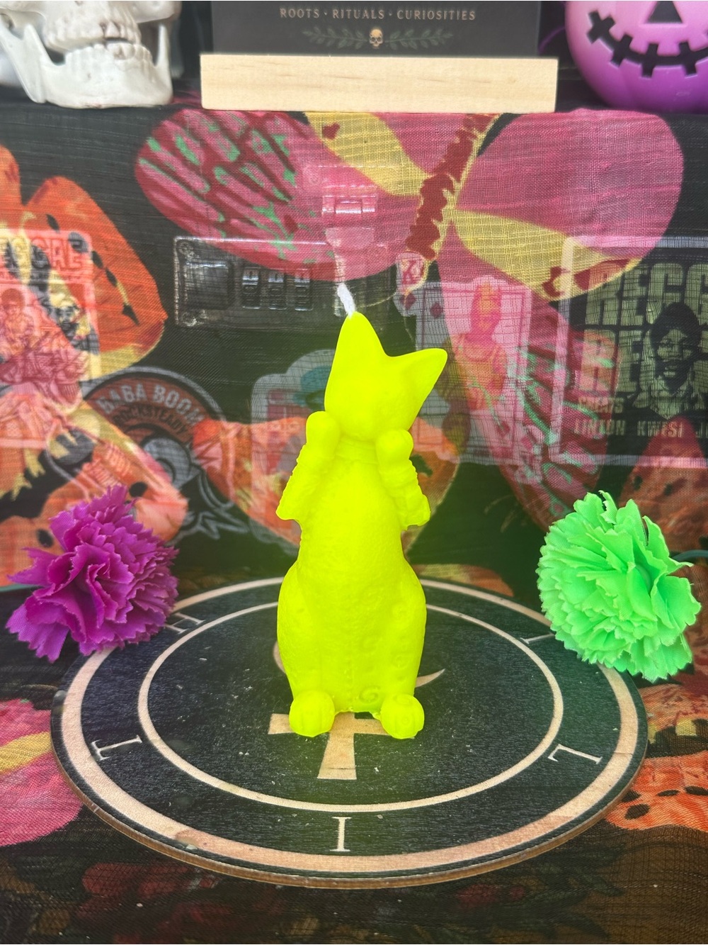 Handmade Neon Yellow Cat Candle – Cute Cat Figurine Candle